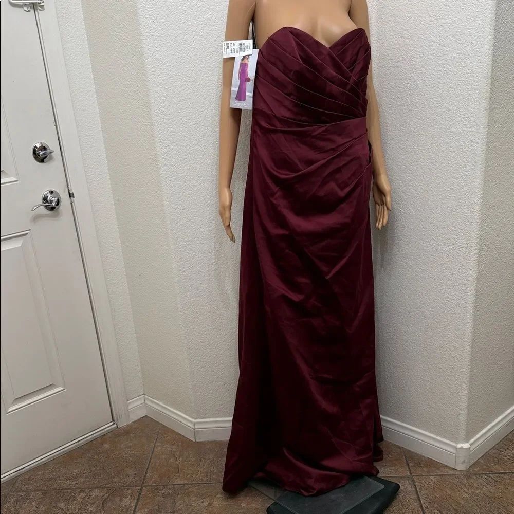 Signature Alfred Angelo Strapless Burgundy Dress Sz 16 W Shirred Formal Wedding